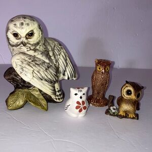 Charming Owl Figurine Set 4 piece -  2-5 inches White,‎ Brown, and Tan